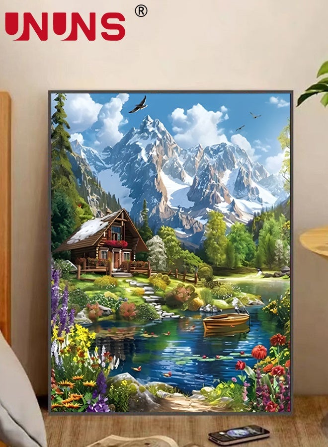 UNUNS رسم بالأرقام بنفسك، مجموعة رسم مناظر طبيعية للغابات بالأرقام للبالغين، مع إطار، منظر جبلي للرسم الأكريليكي DIY كهدايا لتزيين جدران المنزل، 40X50CM - Image 5